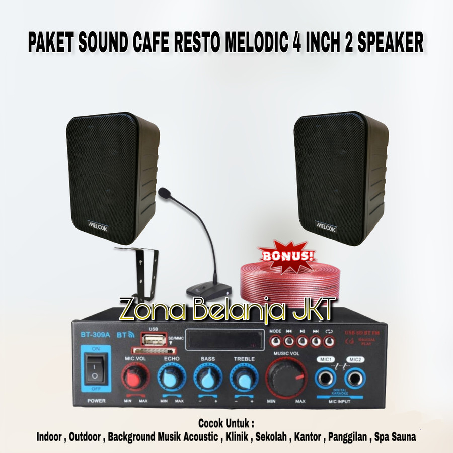 PAKET SOUND SYSTEM AUDIO CAFE RESTO MELODIC 4 INCH 2 SPEAKER ( SET 2 )