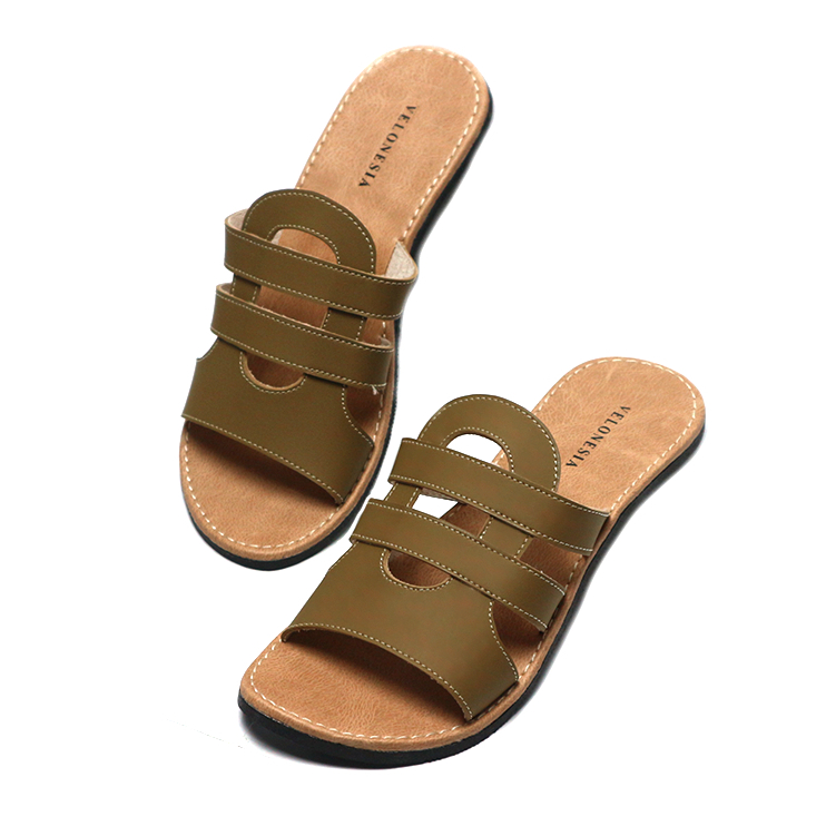 Sandal Kulit Sintetis Wanita Alas Karet Anti Licin Sendal Kulit Wanita Kekinian Nonslip Velonesia - Jenna