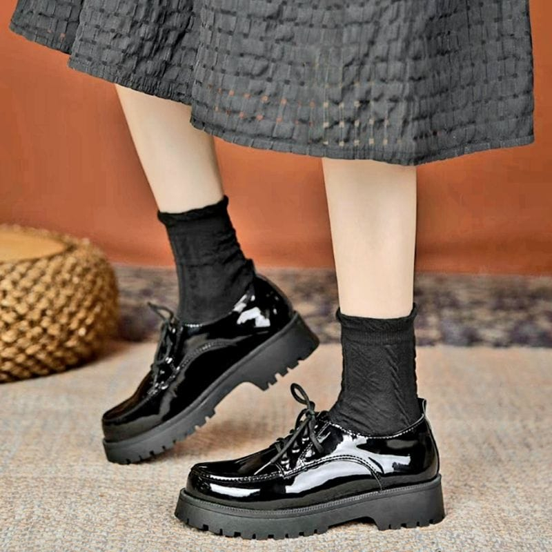 Sepatu Wanita Docmart Low Boots / Sepatu loafers Sekolah Kuliah Matee Glosy OOTD Quality Impor