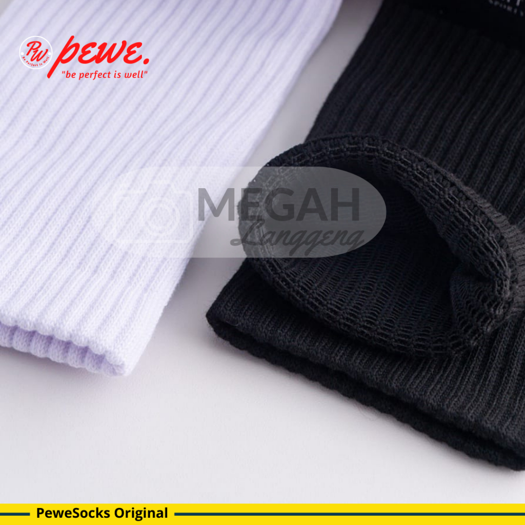 Pewe Kaos Kaki Olahraga wanita / pria , Extra Tebal, Panjang Sebetis, Polos / Kaos kaki sport / olahraga tebal hitam putih panjang sebetis - athletic midcalf crew socks - Megah Langgeng