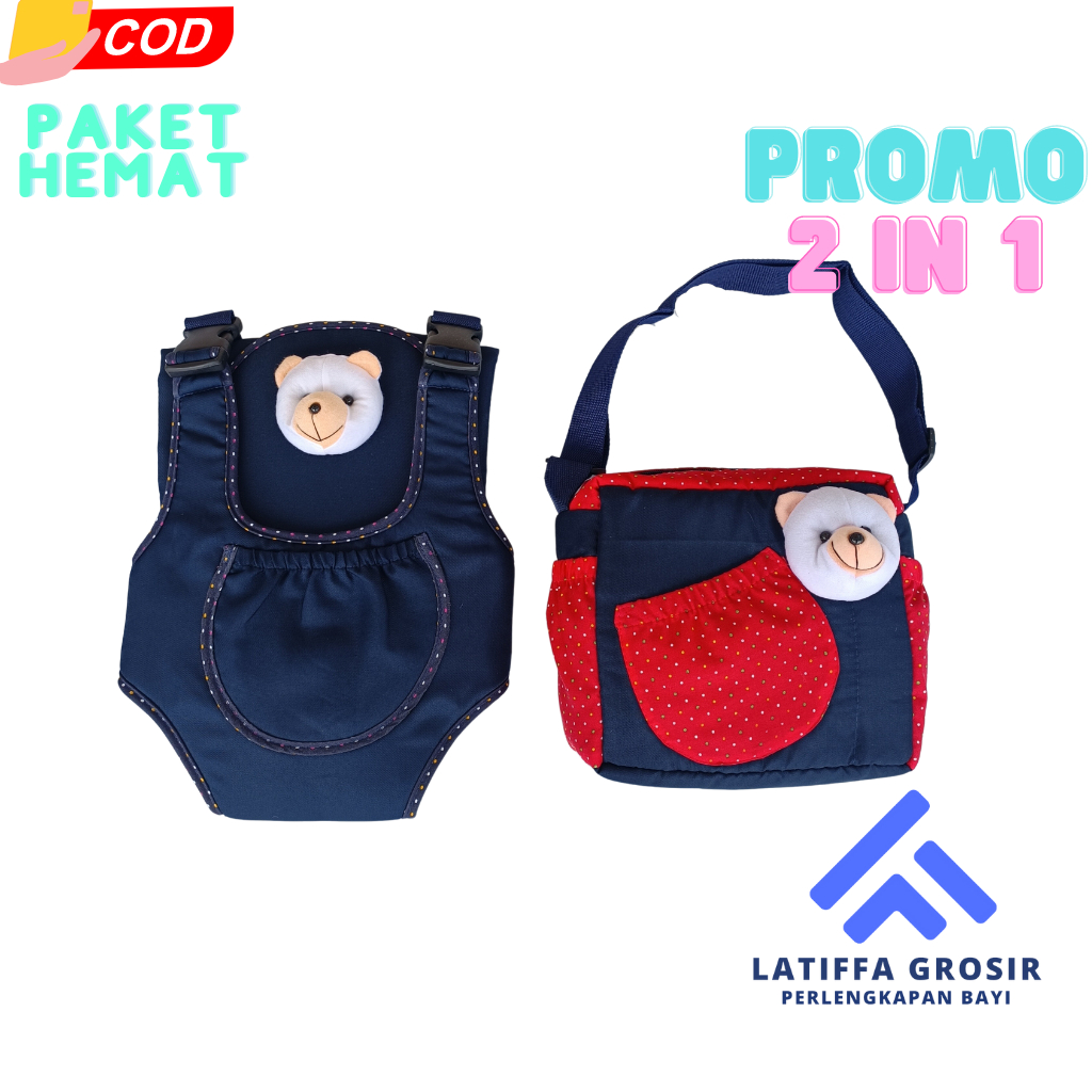 promo paket hemat tas dan gendongan depan boneka panda saku rn