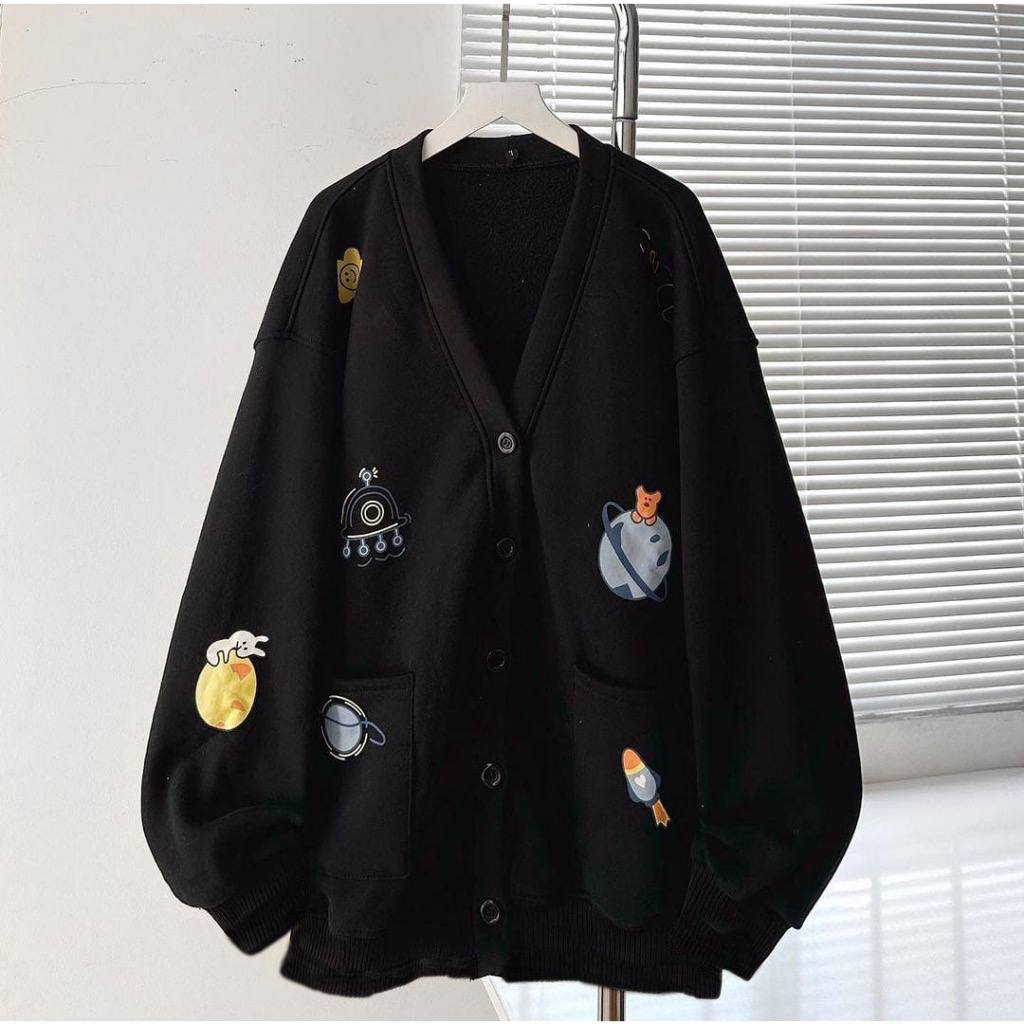 CARDIGAN ASTRO PLANET PREMIUM Sweater Cardigan Outer Fashion Outfit Ootd Korean Style Wanita Kekinian Suiter Kardigan Outher Cewek Remaja Sweter Cardy Outwear Cewe Korea Bahan Fleece Tebal LD 110 PB 65