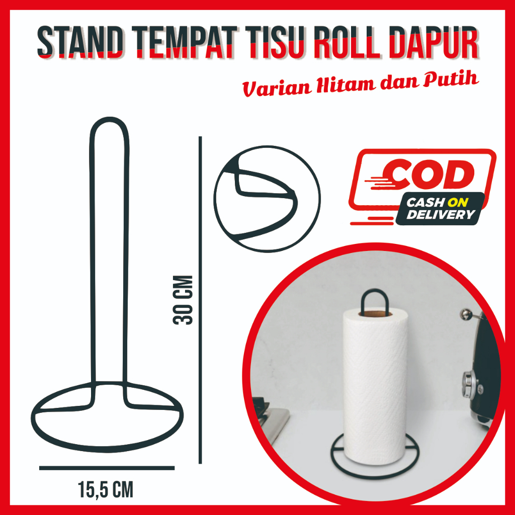 Stand Tempat Tisu Roll Dapur Hitam dan Putih | Wadah Tissue Jumbo Holder Dapur Aesthetic | Besi 6mm 