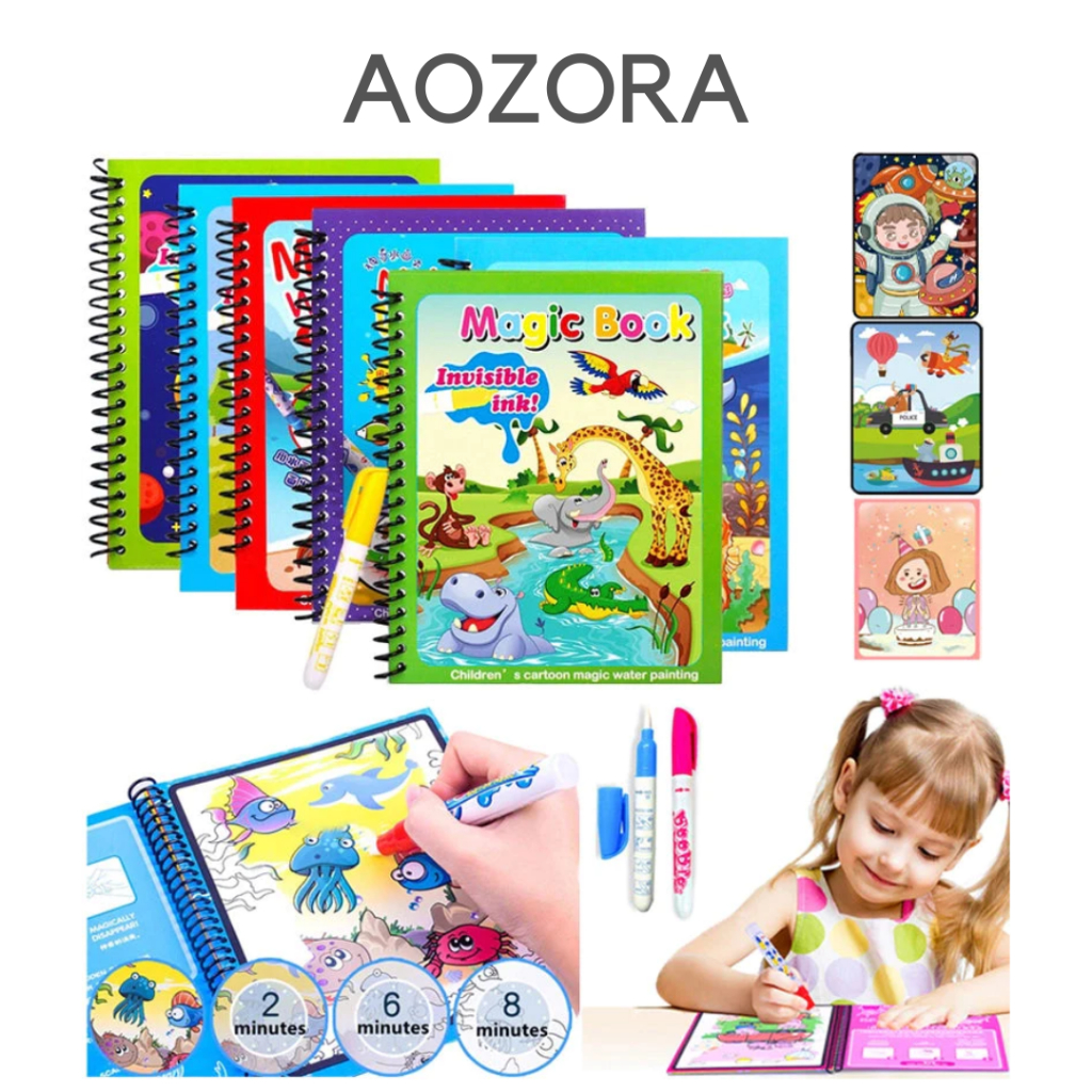 [ Aozora ] Magic Water Drawing Painting Book Buku Gambar Mewarnai Edukasi Stationery