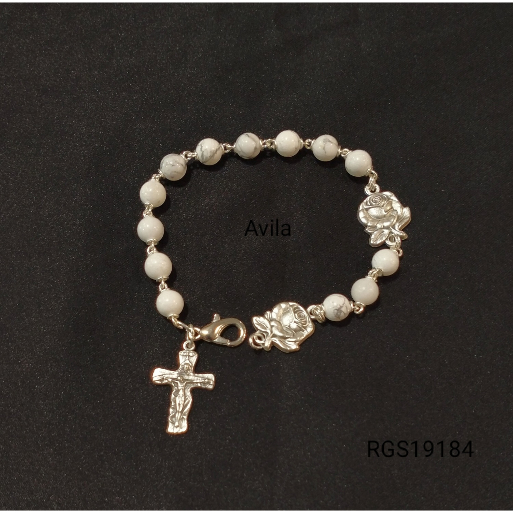 Gelang Rosario Batu Howlite White 6mm Doa Katolik