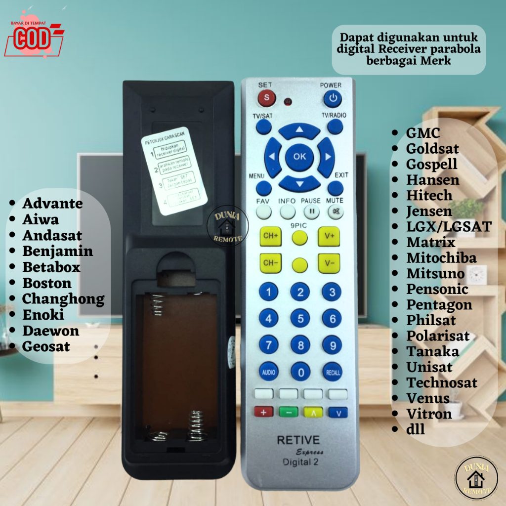 Remot Remote Receiver Parabola Multi Universal DIGITAL RETIVE berbagai merk tanpa dus