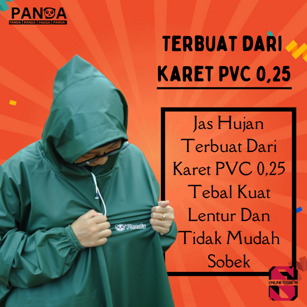 Jas Hujan Ponco Kelalawar By Panda Bahan Karet PVC Tebal dan Elastis Ukuran Jumbo Garansi Original