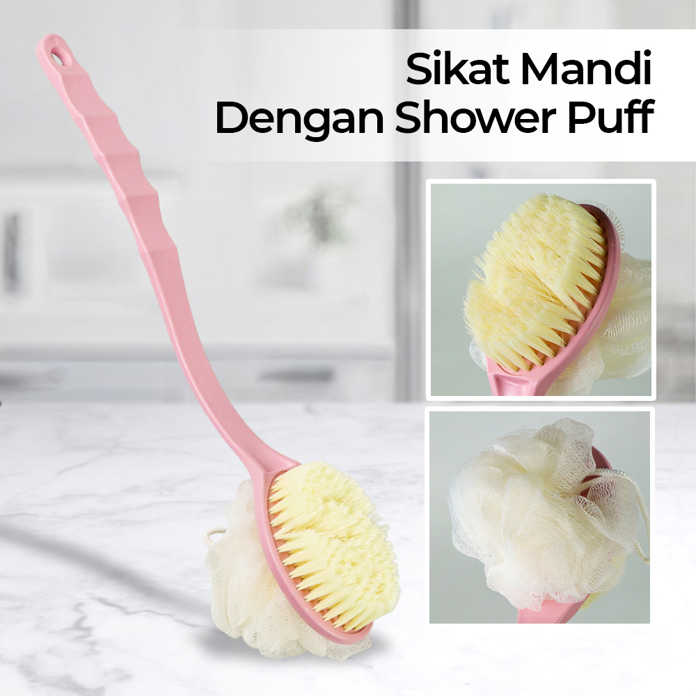 Sikat Mandi Bath Brush Back Rubbing with Shower Puff - LF73009 - 7RHXETPN Pink