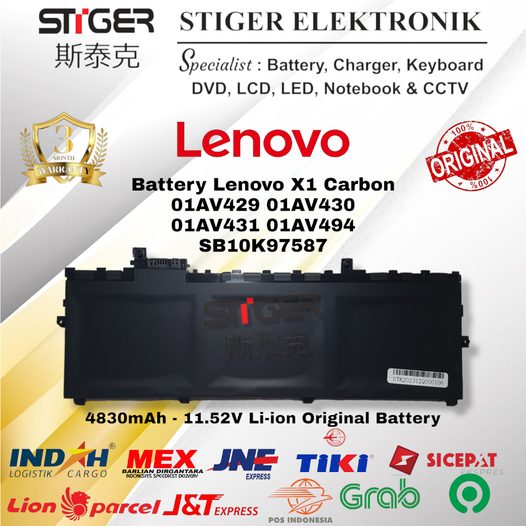 Battery Laptop Lenovo X1 Carbon 01AV429 01AV430 Original Bergaransi