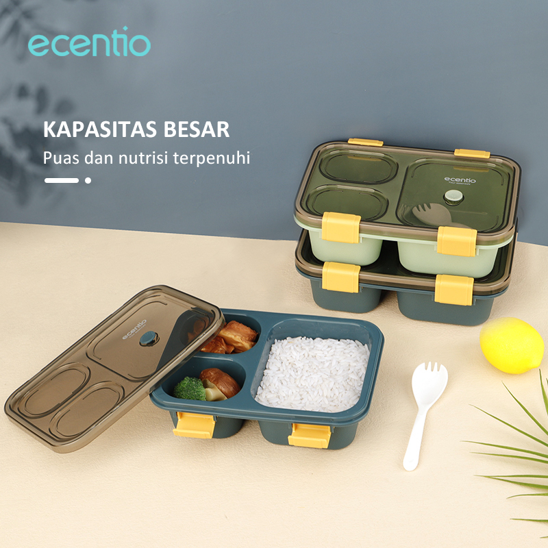 ecentio Kotak Makan 3/4 Grid Dengan Dengan Kotak Sup Dan Sendok Gratis Lunch Box Anti Tumpah Tempat Makan BPA Free