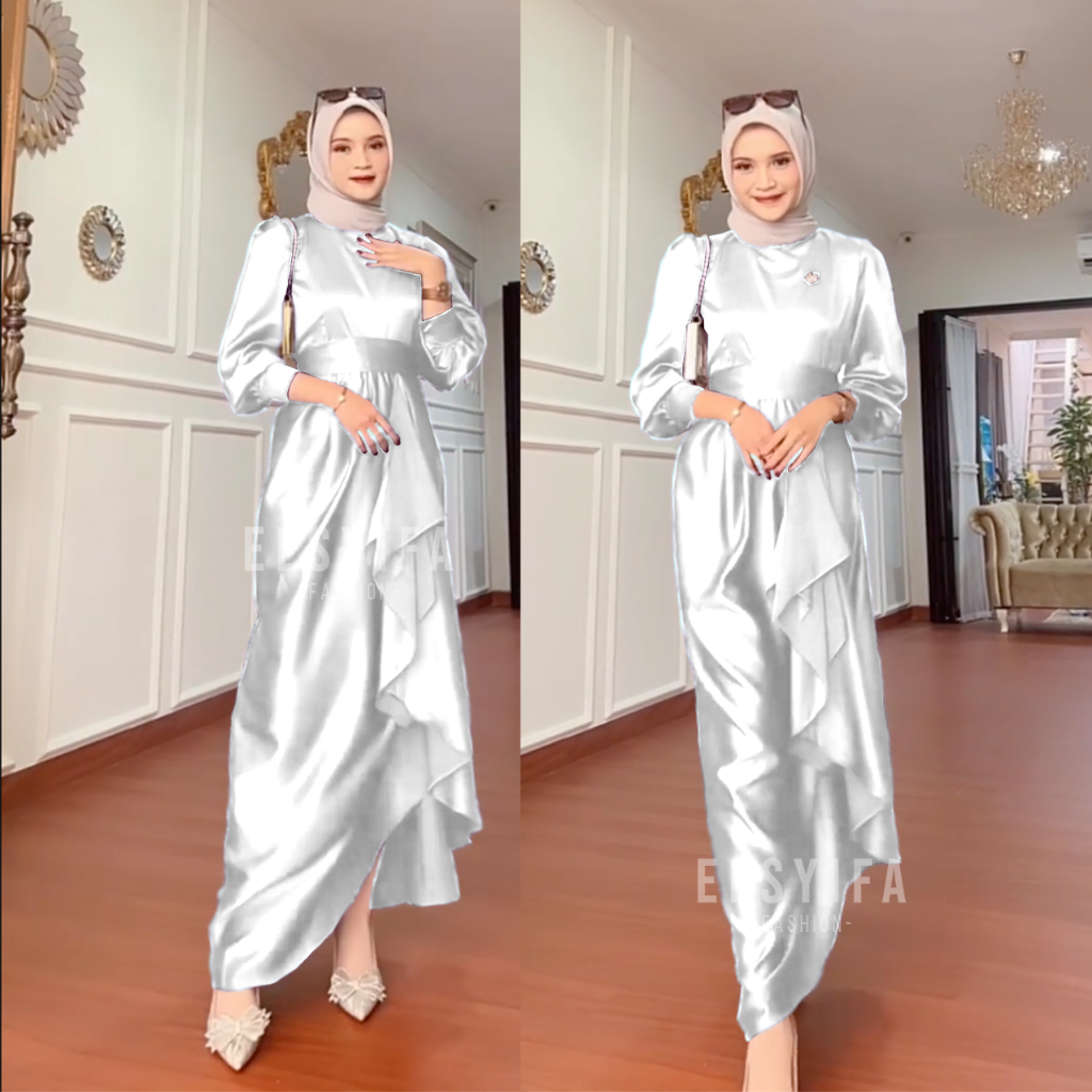 JUSI DRESS BRIDESMAID SATIN VELVET R.CAVALI PREMIUM SILK WEDDING DRESS + FREE BROSS BY ELSYIFA FASHION