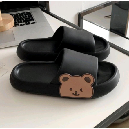 (GS)  Sandal Slop Wanita EF10 / Sandal Slip On Motif Bear Empuk Tebal / Sandal Slip On Lucu Murah