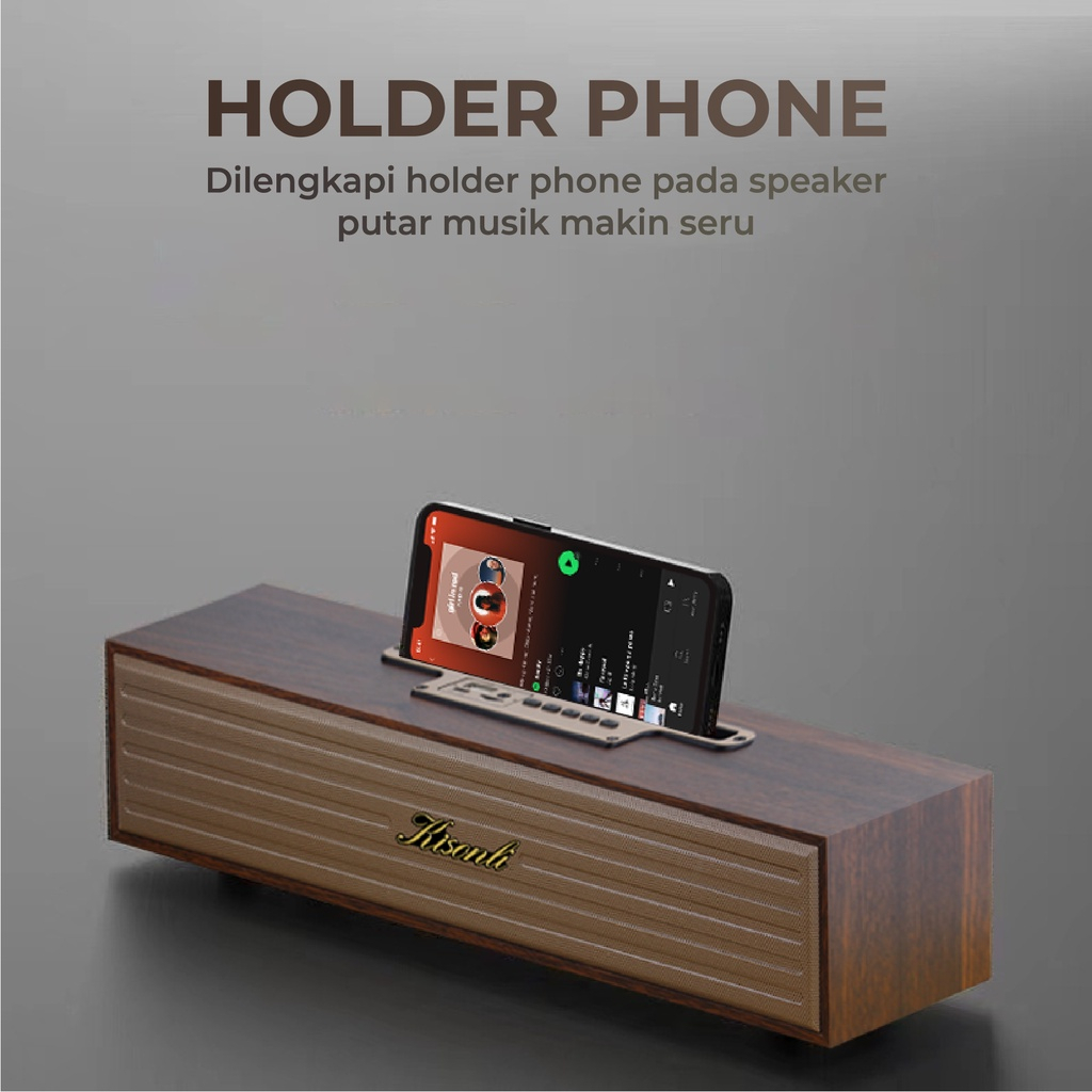 Speaker Bluetooth Kayu Asli Klasik G11A Kisonli Retro Dengan Phone Holder - XOBOX