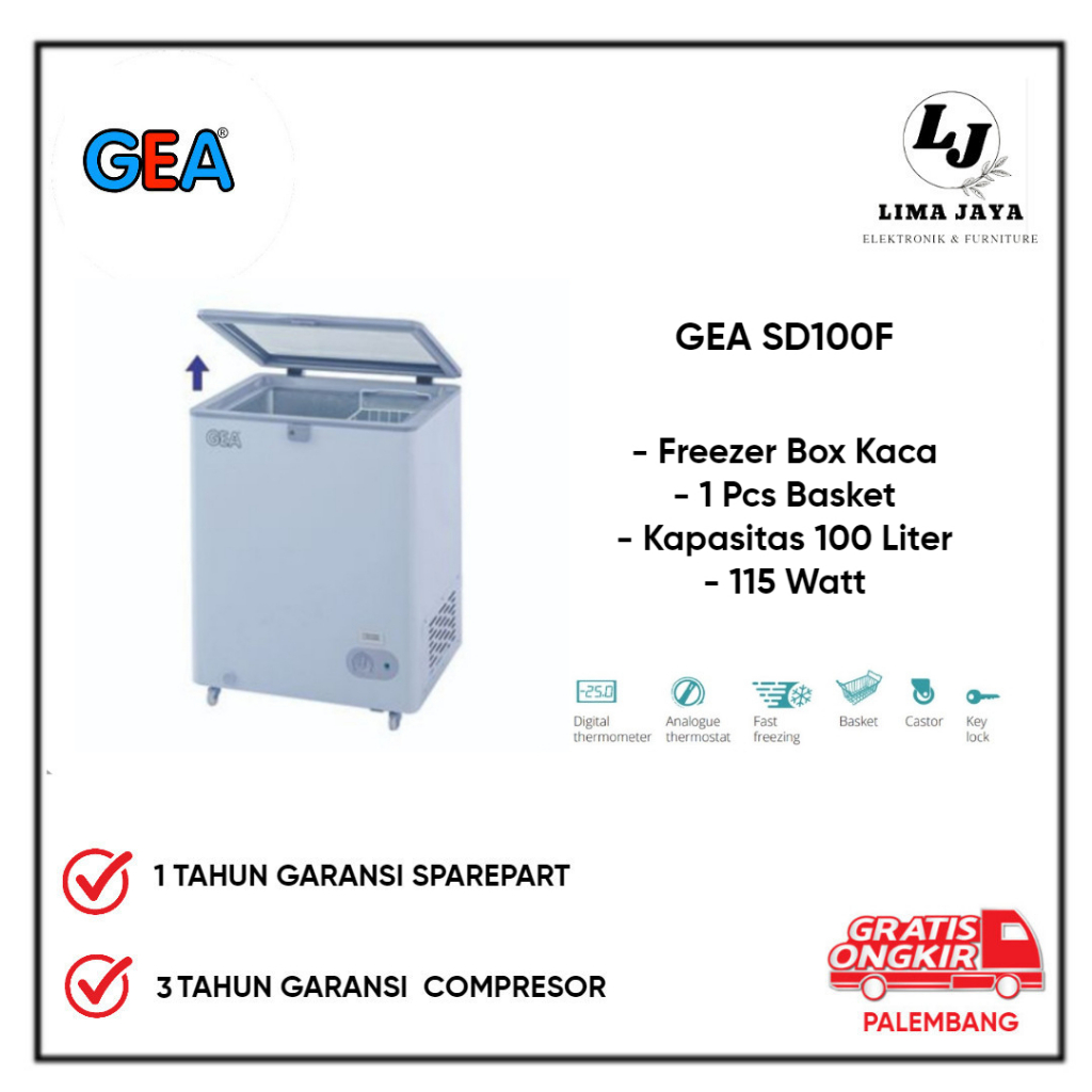 Chest Freezer GEA Kaca SD100F Freezer Box Lemari Pembeku 100 Liter GEA