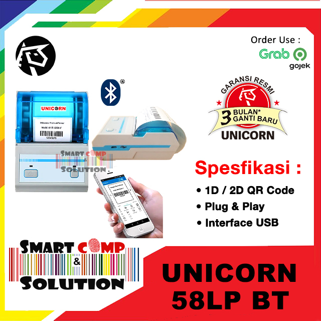 Printer Label Portable Bluetooth 58mm unicorn MP-58LP / 58LP Label Alamat