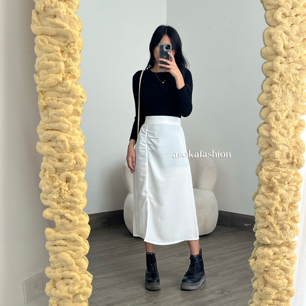 ASOKA Mira Skirt 1915 - A-Line Midi Skirt - Rok Wanita - Korean Skirt