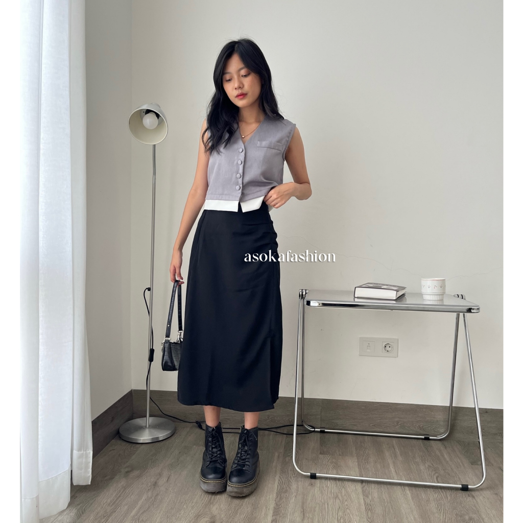 ASOKA Mira Skirt 1915 - A-Line Midi Skirt - Rok Wanita - Korean Skirt