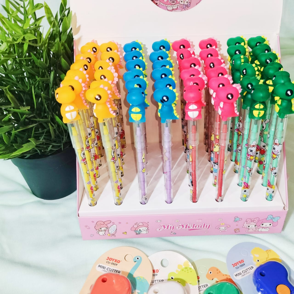 Pensil Susun DINO Mini Super Cute Lucu Unik Pensil 2B harga Termurah / Pensil Bensia Karakter Dinosaur warna-warni Stationary kekinian Premium Quality Bisa COD