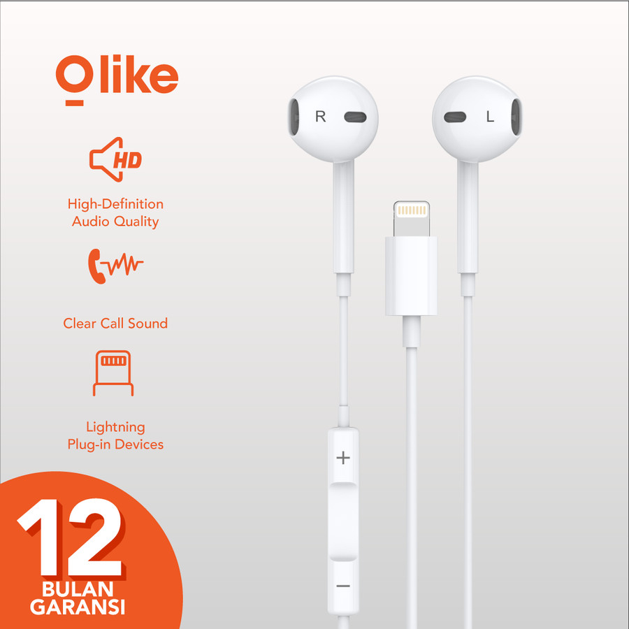 Olike E12 Wired Lightning Earphone Earpods iPhone iPad Earbuds HF