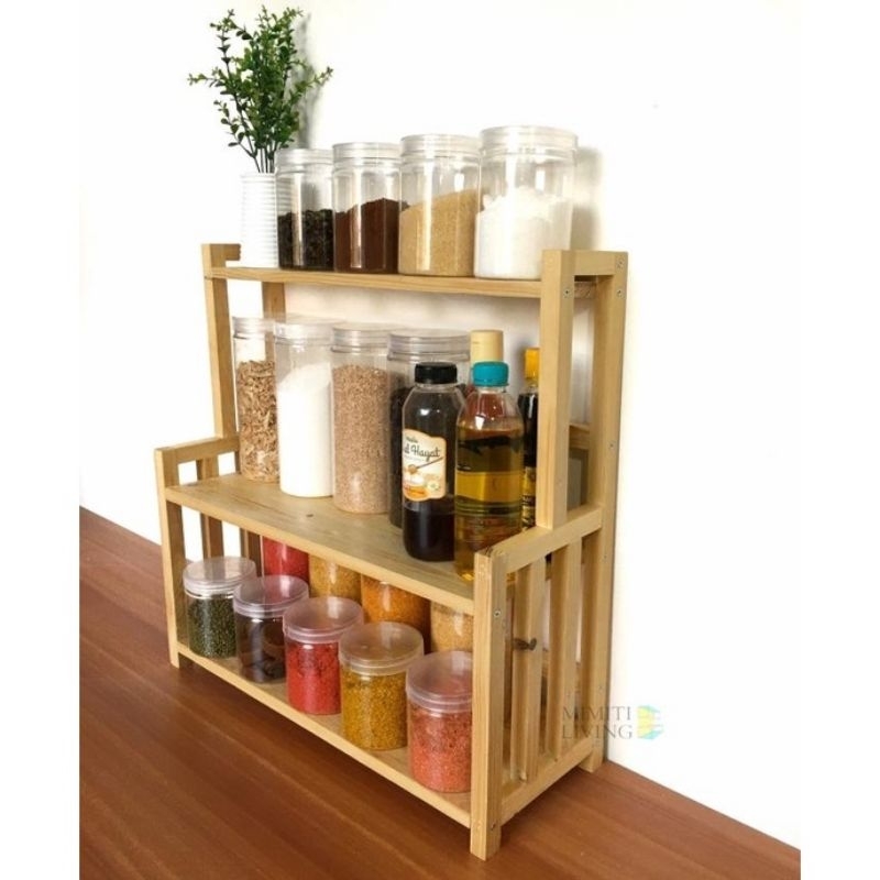 Tukuparty  Rak Bumbu Dapur Kayu 3 Susun, Rak Bumbu 3 Susun Kayu Jati Jepara / Rak Bumbu Kayu Jati