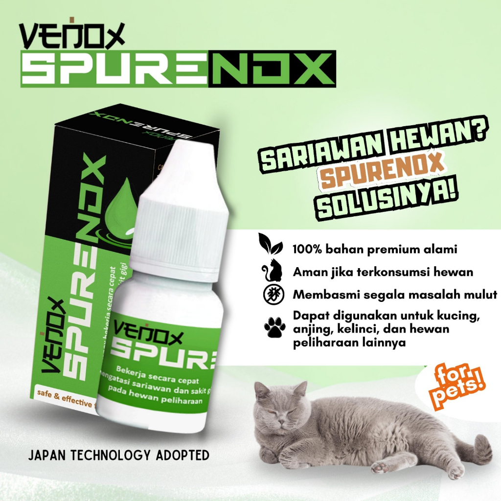 SPURENOX - Premium Venox Obat Sariawan Hewan Kucing Anjing Kelinci Bau Mulut Air Liur Radang Tenggorokan Sakit Gigi