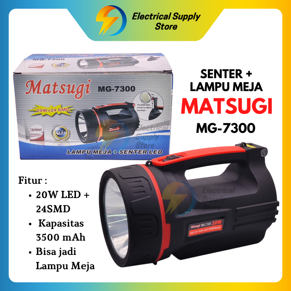 SENTER 20W + LAMPU MEJA 24 SMD MATSUGI MG-7300 | LAMPU MEJA FLEKSIBEL