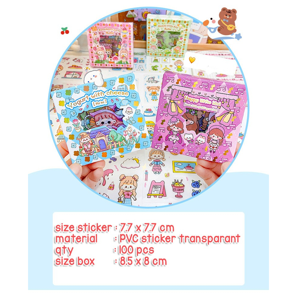 Isi 100 Lembar Mini Momo Sticker Deco Aesthetic Motif Kartun Lucu ala Korea Anti Air Waterproof Untuk Hias Tumbler DIY Hp Dekorasi Buku Diary Memo Journal Catatan Harian Anak Sekolah Alat Tulis Bahan Stiker Transparant Bisa Untuk Kado Ulang Tahun