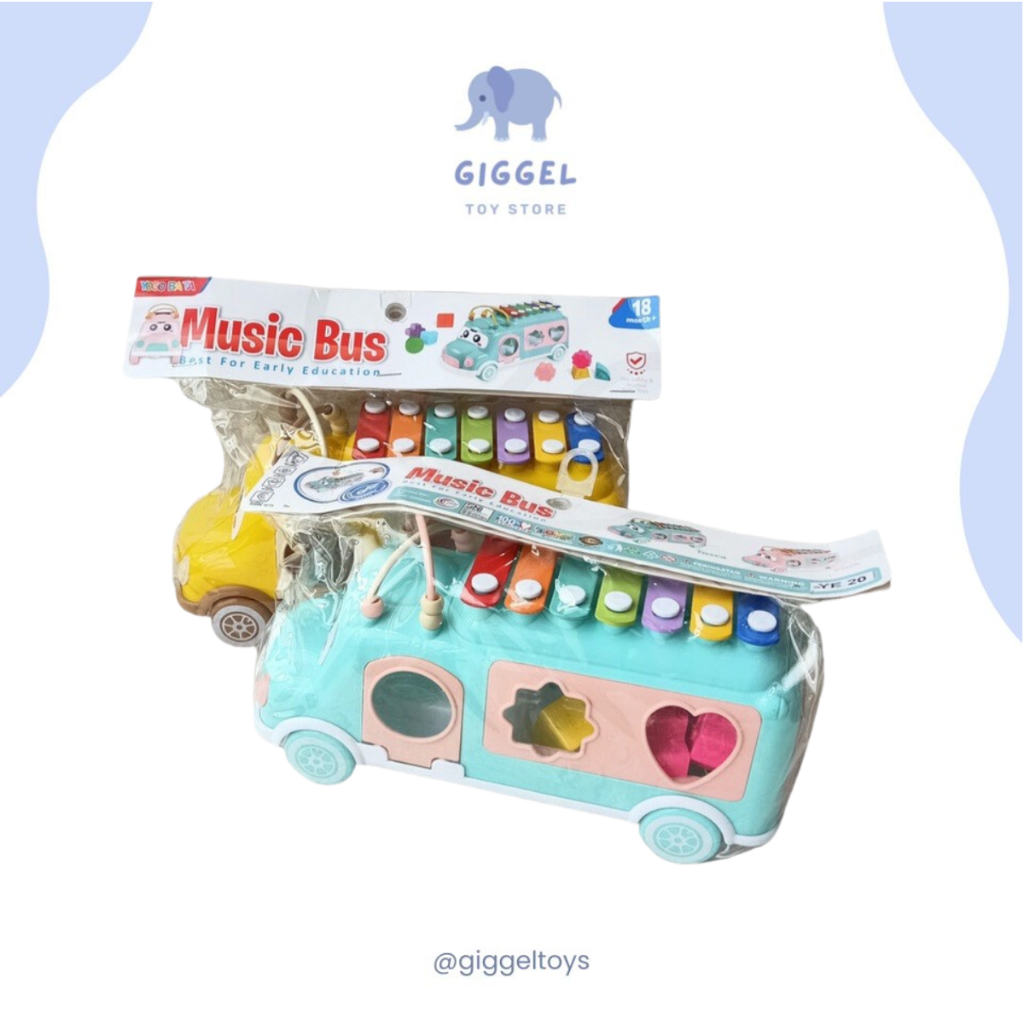 [ Giggel ] BUS XYLOPHONE 3in1 Mobil Yylophone / Mainan Edukasi Anak Sorting Bentuk / Huanger Baby Bus Xylophone