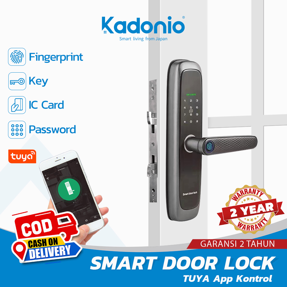 Kadonio kunci pintu sidik jari kunci pintar kunci pintu digital IC Card Smart Lock Sliding Door with Handle Kontrol App kunci pintu digital