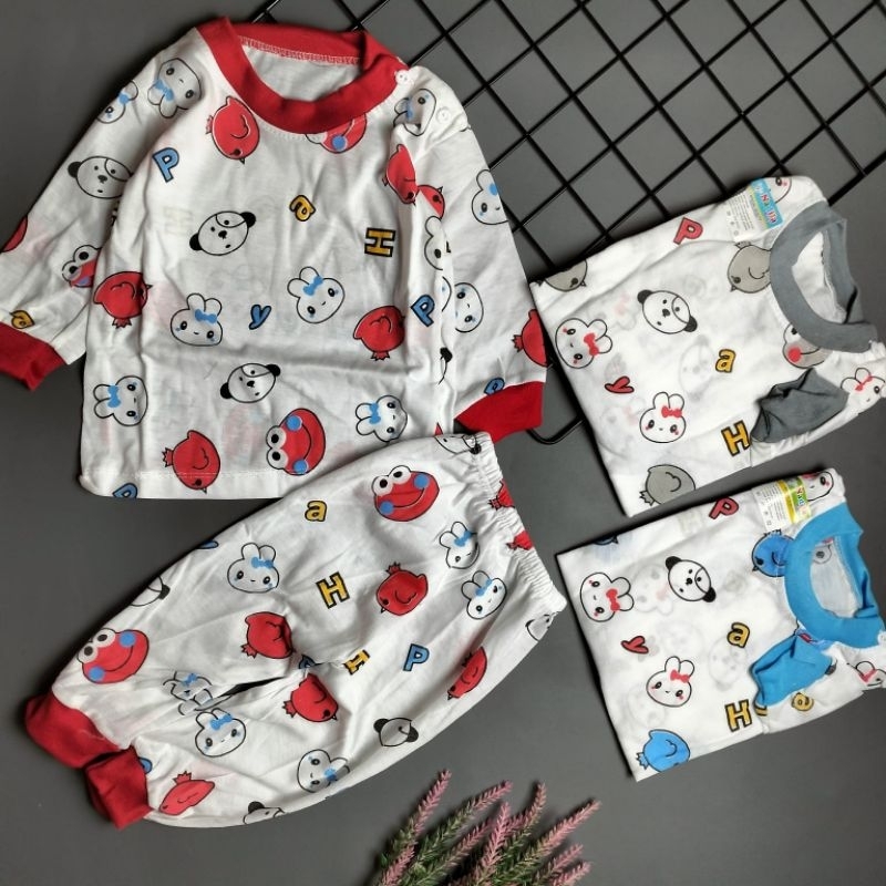 setelan piyama bayi 3-12 bulan motif abc cute