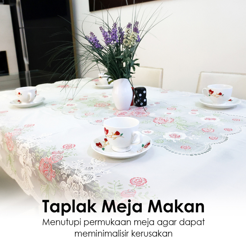 Taplak Meja Makan Jumbo Motif Bunga Persegi Panjang Ukuran 200x137cm Bahan PVC Tebal Premium Perlengkapan Dekorasi Rumah Makan