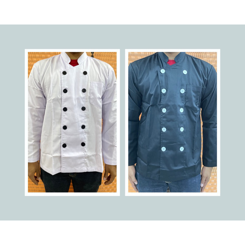 Baju Koki | Seragam Koki | Baju Chef panjang Putih Hitam