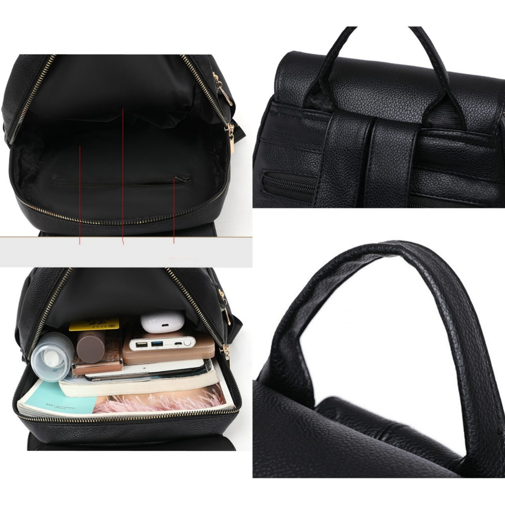 TAS RANSEL WANITA BACKPACK CEWEK PREMIUM KOREA GENDONG SEKOLAH KULIAH KERJA PUNGGUNG REMAJA KULIT HITAM MINGURIA TA764B5 IMPORT KEKINIAN MURAH BATAM BRANDED