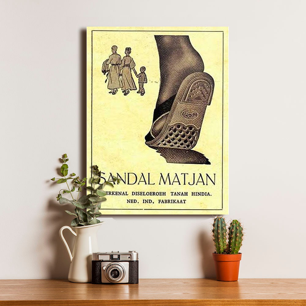 Poster Iklan Jadul Jaman Dulu Lucu Sandal Matjan Terkenal di Seluruh Tanah Hindia - Dekorasi Hiasan 
