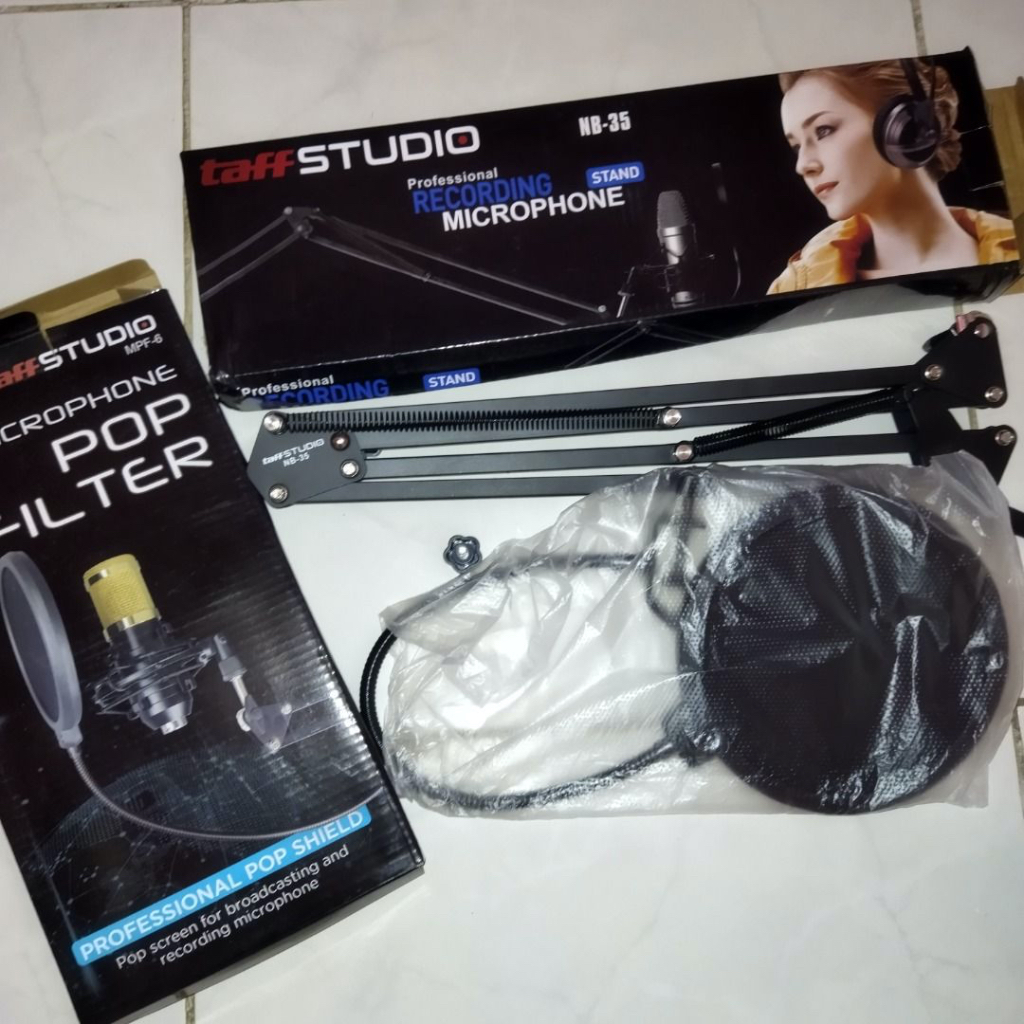 Stand Mikrofon - Stand Microphone dgn Pop Filter dan Taffstudio holder mic NB-35