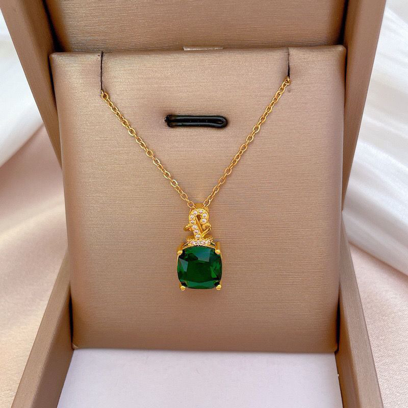 Kalung Titanium Green Diamond Korea Fashion Style Elegan Premium