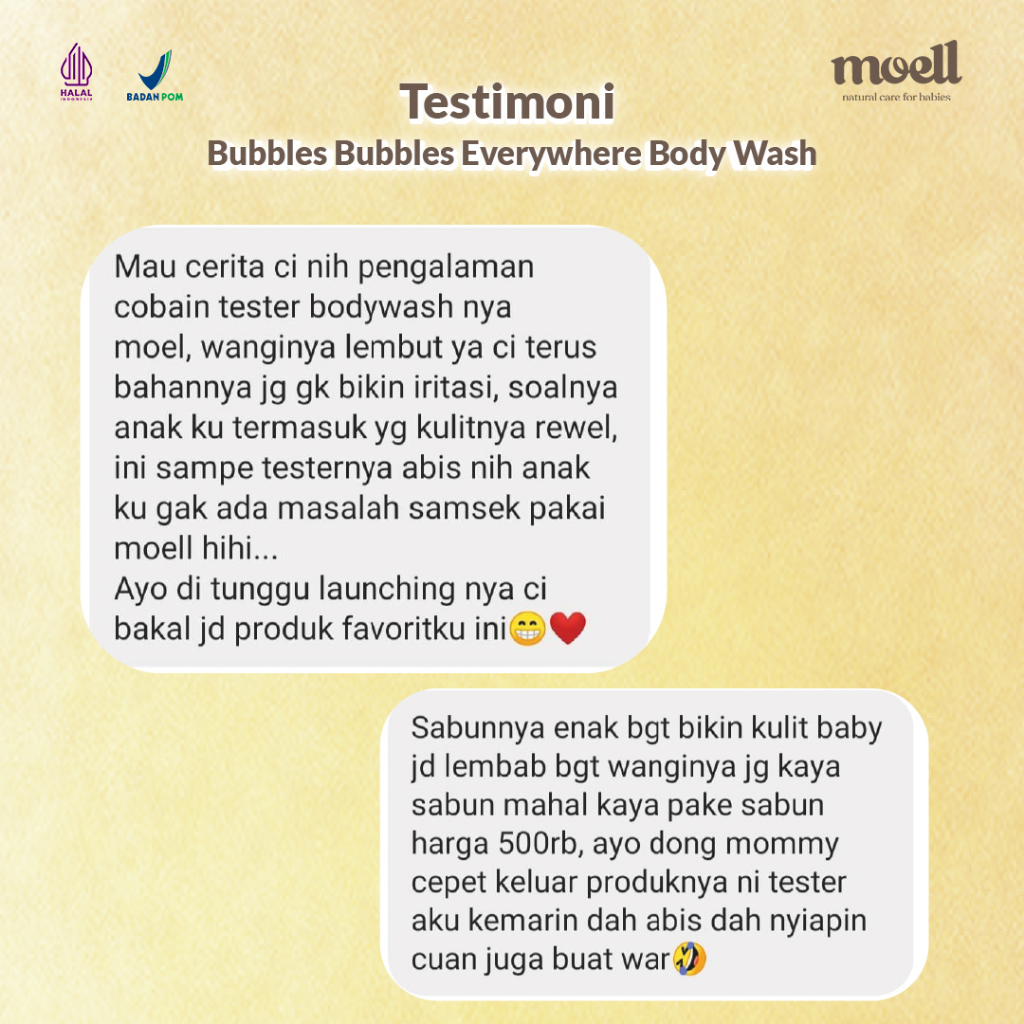 Moell Bubbles Bubbles Everywhere Body Wash 185gr/ Sabun bayi / Sabun natural organik / SLS free/ Safe for sensitive skin