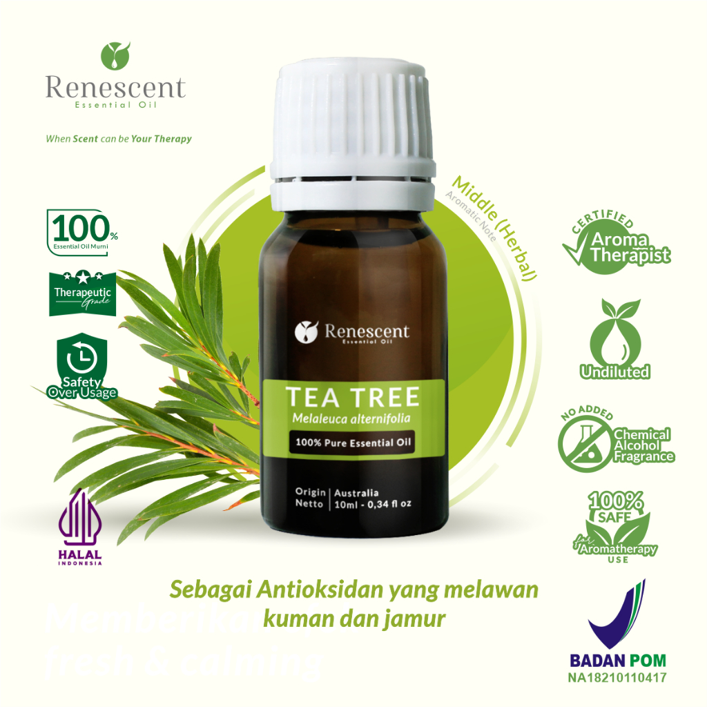 Renescent Tea Tree Essential Oil 10ml Diffuser Aromatherapy Humidifier Air Purifier Lilin Aromaterapi