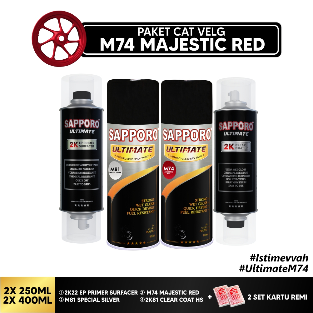 Paket Cat Velg M74 Majestic Red+FREE Kartu Remi /Sapporo Ultimate /Cat Spray Semprot Aerosol Terbaik