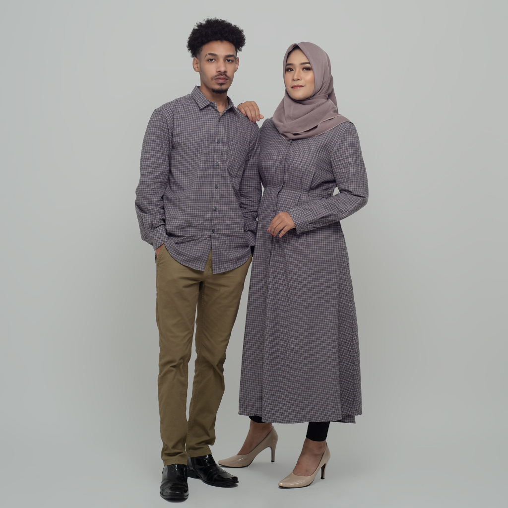 Benhill Kemeja Gamis Couple  Flannel  Kotak Abu 1213-28944