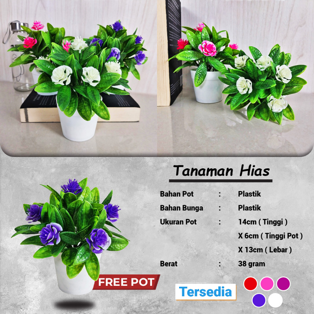 Satu7an PBP59 Tanaman Hias Plastik Mini Pot Ornamen Bunga Tanaman Hias Dekorasi Pajangan Rumah Artificial Flower