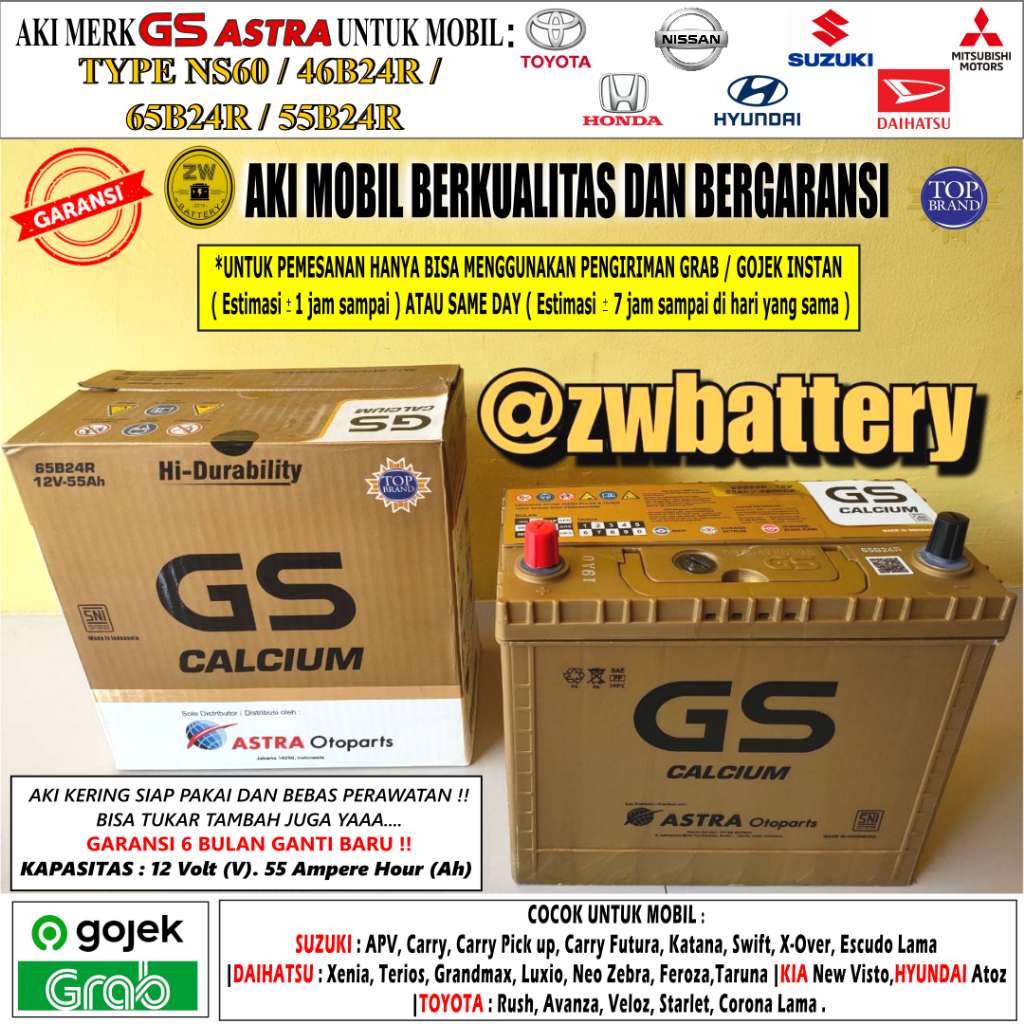 AKI MOBIL GRANDMAX, APV, CARRY PICK UP, LUXIO NS60 GS ASTRA CALCIUM 55AH MF