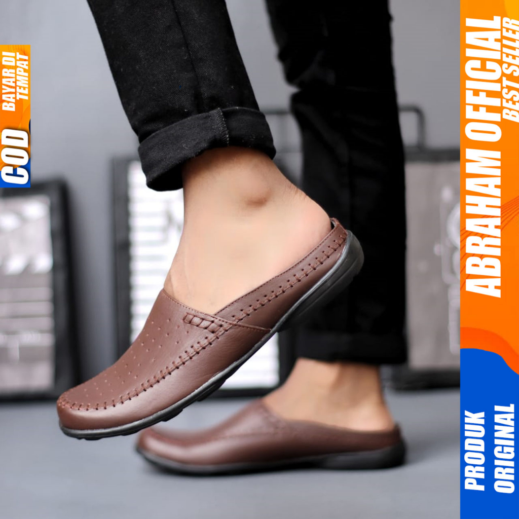 Sepatu Sandal Pria Bustong Casual Kulit Asli Hitam Abraham Celvin