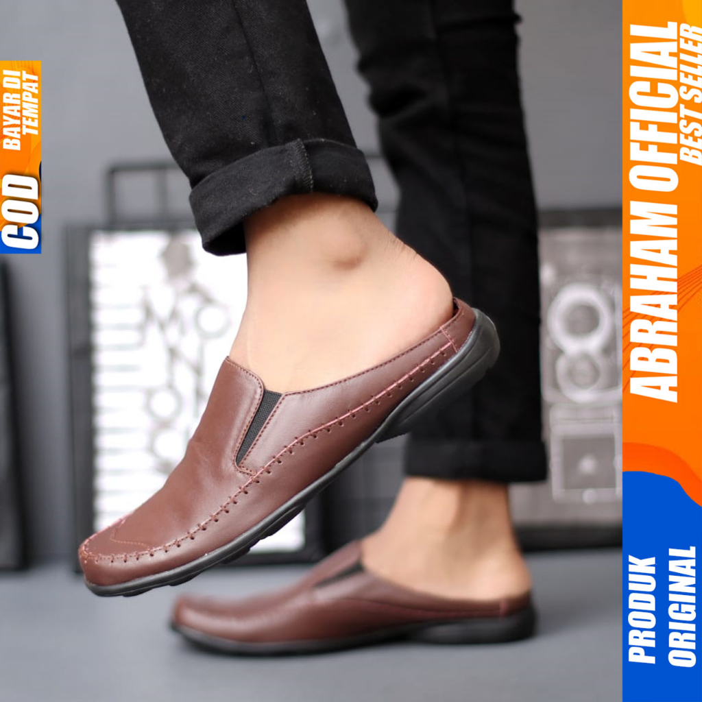 Sepatu Sandal Pria Bustong Casual Kulit Asli Hitam Abraham Celvin