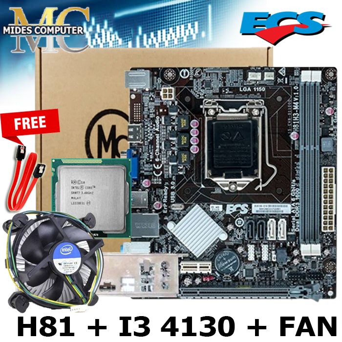 Mobo Motherboard 1150 h81 Processor Intel Core i3 4130 + FAN