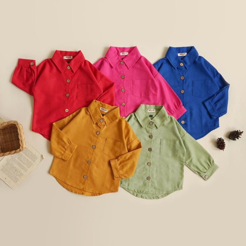 Kemeja oversize anak junior usia 1-8 Th - Kemeja oversize linen anak perempuan - kemeja anak laki-la