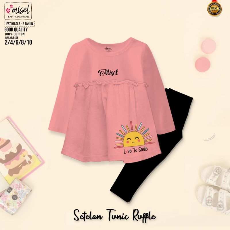 Set Setelan Baju Dress Tunik Kaos Legging Anak Perempuan Cewek Lengan Panjang Misel Long Tunik Terbaru Usia 2 3 4 5 6 7 8 Tahun