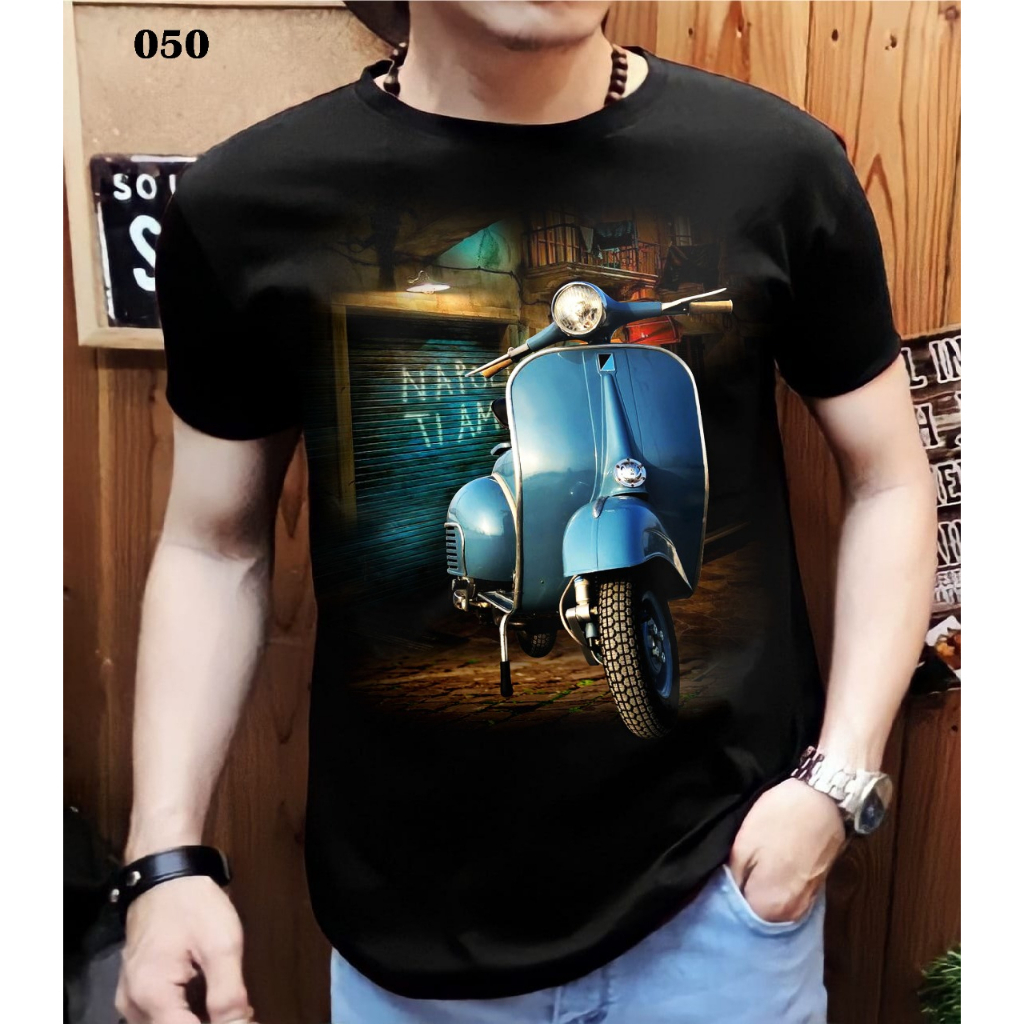 Kaos Distro Pria Motif Vespa Biru / Shalch Trendy