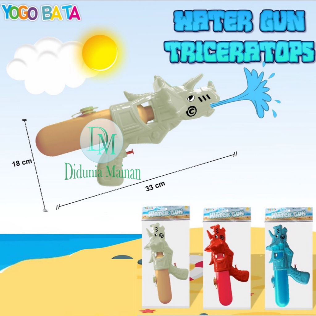 Mainan anak pistol air tembakan karakter kepala dinosaurus water gun dino triceratops