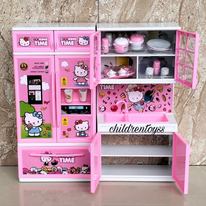 Mainan Happy kitchen Set / Mainan lemari kulkas motif hello Kitty / Mainan dapur